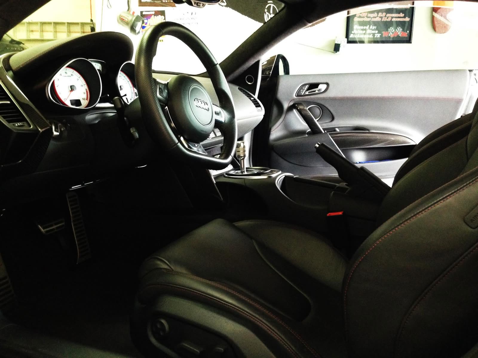 Black leather interior of an Audi R8
