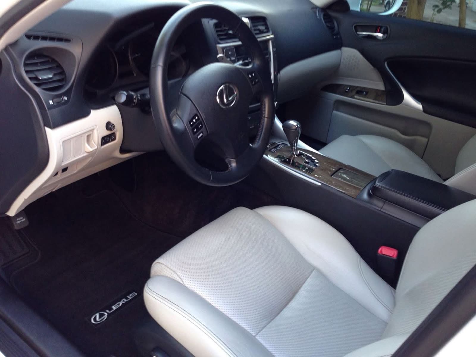 Light gray leather interior of a Lexus